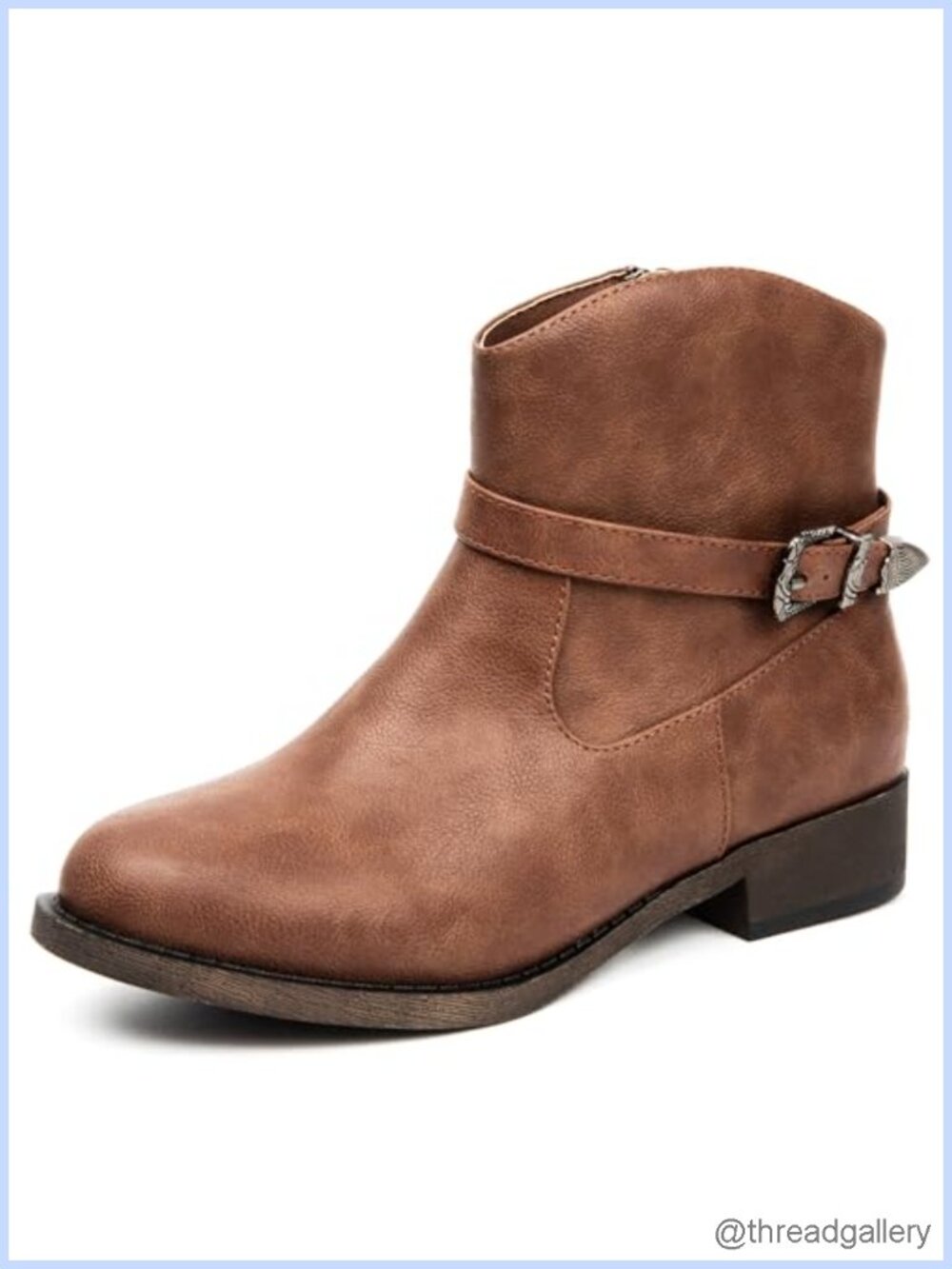 Women's Ankle Boots Faux Leather Low Chunky Heel Side Zip Booties